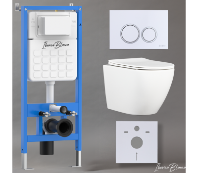 Комплект 3в1 IBERICA BLANCA инсталляция SILENCIO, унитаз BILBAO ALTO белый, кнопка смыва ESTI-O белый глянцевый (IB001.BLA.234.821) 