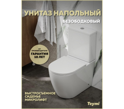 Унитаз напольный безободковый с быстросъемным сиденьем микролифт Teymi Lina R T40120 