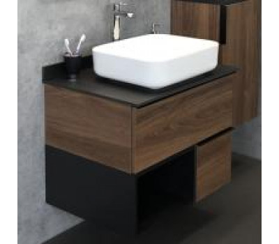 Тумба-умывальник Comforty Штутгарт-75 дуб тёмно-коричневый с черной столешницей c раковиной COMFORTY T-Y9378 00-00001884 