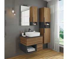 Тумба-умывальник Comforty Штутгарт-75 дуб тёмно-коричневый с черной столешницей c раковиной COMFORTY T-Y9378 