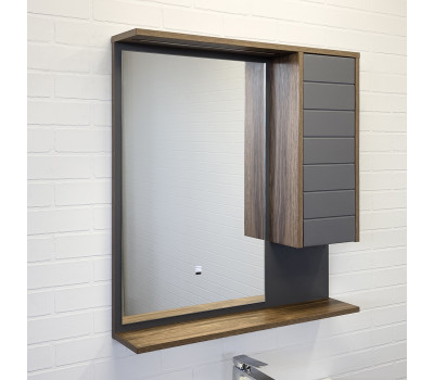 Зеркало-шкаф Comforty Кемер-75 антрацит/дуб тёмно-коричневый LED-подсветка 