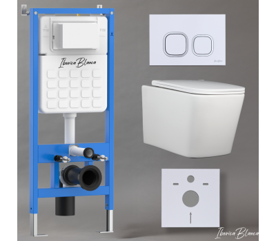 Комплект 3в1 IBERICA BLANCA инсталляция SILENCIO, унитаз TOLEDO ALTO белый, кнопка смыва ESTI-Q белый глянцевый (IB001.TLA.234.831) 