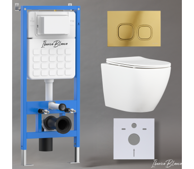 Комплект 3в1 IBERICA BLANCA инсталляция SILENCIO, унитаз BILBAO ALTO белый, кнопка смыва ESTI-Q золото глянцевое (IB001.BLA.234.836) 