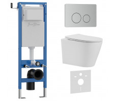 Комплект 3в1 IBERICA BLANCA инсталляция SILENCIO MINI, унитаз BURGOS ALTO белый, кнопка смыва INOX-O хром матовый (IB.001M.BRA.234.8132) 