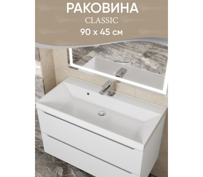 Раковина для ванной 90 см, Uperwood Classic, белая глянцевая 291020338 