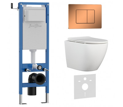 Комплект 3в1 IBERICA BLANCA инсталляция SILENCIO MINI, унитаз BILBAO ALTO белый, кнопка смыва INOX-C розовое золото глянцевое (IB.001M.BLA.234.1141) 