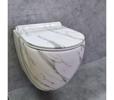 Унитаз подвесной Ceramalux 2213-K белый мрамор 