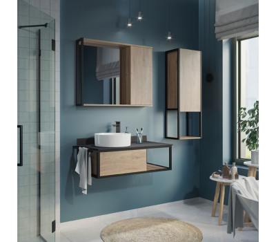 Тумба-умывальник Comforty Лиссабон 95 дуб темный с черной столешницей c раковиной Comforty 9111, левая 00-00006269 