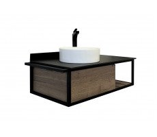 Тумба-умывальник Comforty Лиссабон-95 дуб темный с правой черной столешницей с раковиной COMFORTY 9111 с сифоном
