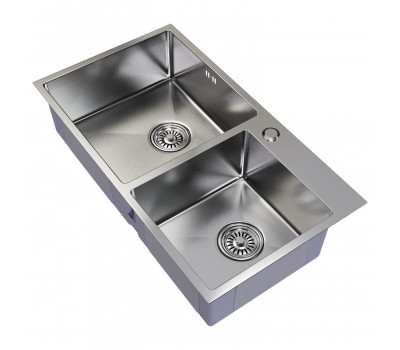 Мойка MIXLINE настольный монтаж 72х40 3,0 2-х чашева вып 3 1/2, 22см с сифоном сатин PRO 547240 сатин 