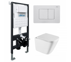 Комплект подвесной унитаз ABBER Rechteck AC1219TC белый, с закрытым дном с инсталляцией AC0105 и кнопкой AC0120MW белая матовая Комплект подвесной унитаз ABBER Rechteck AC1219TC белый, с закрытым дном с инсталляцией AC0105 и кнопкой AC0120MW белая матовая