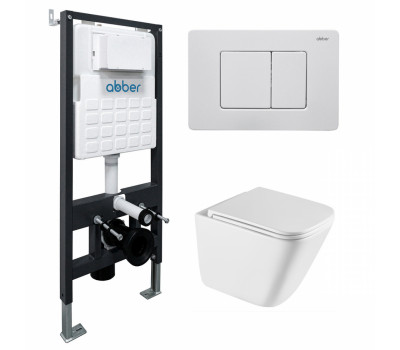 Комплект подвесной унитаз ABBER Rechteck AC1219TC белый, с закрытым дном с инсталляцией AC0105 и кнопкой AC0120MW белая матовая Комплект подвесной унитаз ABBER Rechteck AC1219TC белый, с закрытым дном с инсталляцией AC0105 и кнопкой AC0120MW белая матовая