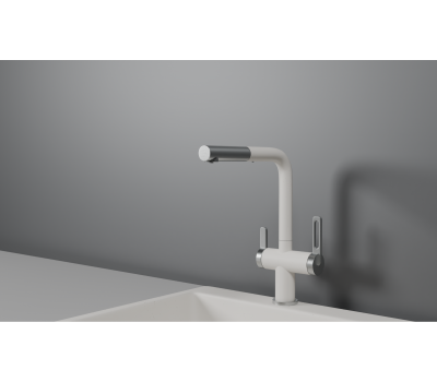 Смеситель для кухни GRANULA GR-8170, АРКТИК (БЕЛЫЙ), С ВЫДВИЖНЫМ ИЗЛИВОМ 