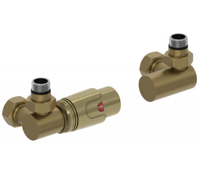 Терморегулятор Сунержа 3D автоматический G 1/2" НР х G 3/4" НГ набор левый цвет-золотой шёлк 32-1421-0001 