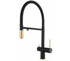 Смеситель для кухни Rivelato Adria U-обр. гибкий излив с краном питьевой воды D-35ммoro  1523517 nero oro 