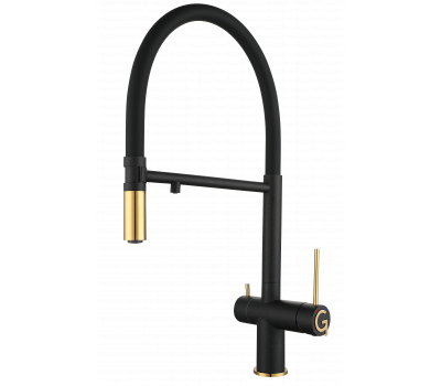 Смеситель для кухни Rivelato Adria U-обр. гибкий излив с краном питьевой воды D-35ммoro  1523517 nero oro 