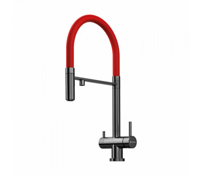 Смеситель для кухни OMOIKIRI Kanto, цвет-сталь вороненая/красный 4994013 
