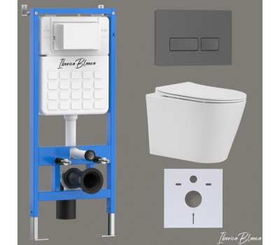 Комплект 3в1 IBERICA BLANCA инсталляция SILENCIO, унитаз BURGOS ALTO белый, кнопка смыва ESTI-R серый матовый (IB001.BRA.234.218) 