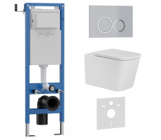 Комплект 3в1 IBERICA BLANCA инсталляция SILENCIO MINI, унитаз TOLEDO ALTO белый, кнопка смыва ESTI-O хром матовый (IB.001M.TLA.234.824) 