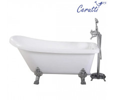 Ванна акриловая отдельностоящая 170х74 Cerutti SPA VITO 170 CT9321 на львиных алюминиевых хромированных лапах 