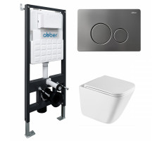 Комплект подвесной унитаз ABBER Rechteck AC1219TC белый, с закрытым дном с инсталляцией AC0105 и кнопкой AC0121NG никель Комплект подвесной унитаз ABBER Rechteck AC1219TC белый, с закрытым дном с инсталляцией AC0105 и кнопкой AC0121NG никель