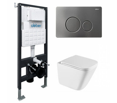 Комплект подвесной унитаз ABBER Rechteck AC1219TC белый, с закрытым дном с инсталляцией AC0105 и кнопкой AC0121NG никель Комплект подвесной унитаз ABBER Rechteck AC1219TC белый, с закрытым дном с инсталляцией AC0105 и кнопкой AC0121NG никель