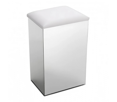 Пуф-корзина для белья с сиденьем из эко-кожи 3SC Pouff PB01/NX/11 цвет: нержавеющая полированная сталь/белая кожа