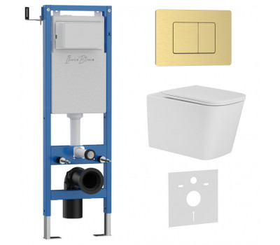 Комплект 3в1 IBERICA BLANCA инсталляция SILENCIO MINI, унитаз TOLEDO ALTO белый, кнопка смыва INOX-C золото матовое (IB.001M.TLA.234.1150) 
