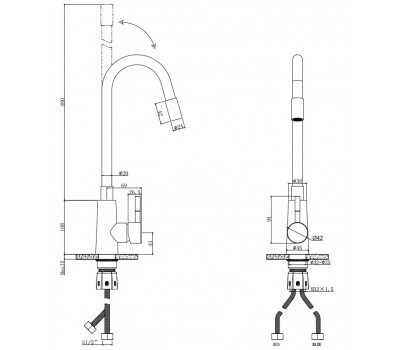 Смеситель для кухни гибкий излив черный K 505 B VODA 