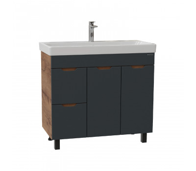 Тумба под раковину Onika Айленд 90 напольная, графит/дуб крафт золотой, с корзиной (ум. Адриана 90) 109032 