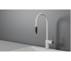 Смеситель для кухни GRANULA GR-8172, АРКТИК (БЕЛЫЙ), С ВЫДВИЖНЫМ ИЗЛИВОМ 