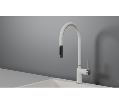 Смеситель для кухни GRANULA GR-8172, АРКТИК (БЕЛЫЙ), С ВЫДВИЖНЫМ ИЗЛИВОМ 