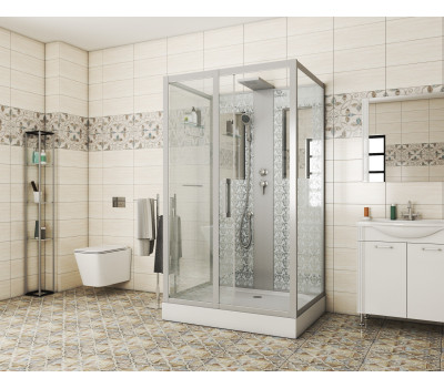 Душевая кабина Niagara Luxe NG-7711WBK (900x1200х2100) низкий поддон стенки БЕЛЫЕ БЕЗ КРЫШИ 