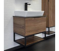 Тумба-умывальник Comforty Порто-60 дуб тёмно-коричневый с черной столешницей c раковиной Comforty 9055RA-50 00-00010677 
