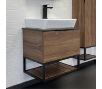 Тумба-умывальник Comforty Порто-60 дуб тёмно-коричневый с черной столешницей c раковиной Comforty 9055RA-50 00-00010677 