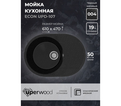Кухонная мойка из искусственного камня Uperwood ECON UPD-107-004, овальная, черная матовая 4910201246 