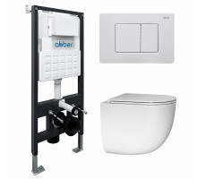 Комплект подвесной унитаз ABBER Bequem AC1132TC белый, с закрытым дном с инсталляцией AC0105 и кнопкой AC0120MW белая матовая Комплект подвесной унитаз ABBER Bequem AC1132TC белый, с закрытым дном с инсталляцией AC0105 и кнопкой AC0120MW белая матовая