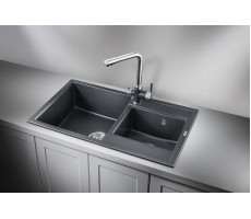 Кухонная мойка GRANULA 8201, ШВАРЦ (чёрный металлик), кварц 