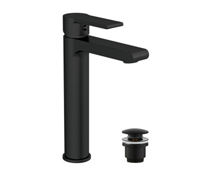 Смеситель Cersanit для раковины высокий BRASKO BLACK однорычажный черный клик клак 63111 черный матовый 