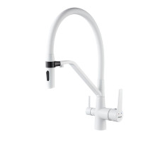 Смеситель для кухни с гибким изливом и подключением фильтра Shevanik S278C, белый