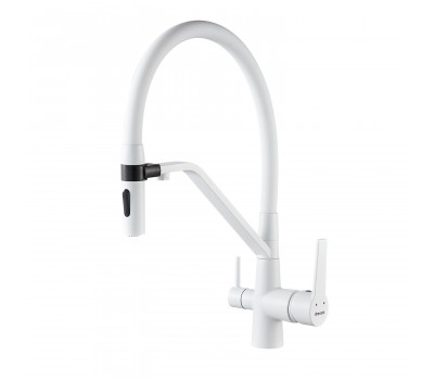 Смеситель для кухни с гибким изливом и подключением фильтра Shevanik S278C, белый
