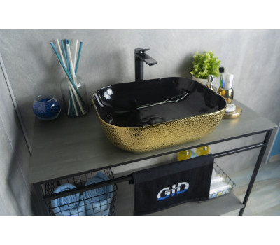 Раковина накладная Gid D1302h024 Черный / Темное золото 