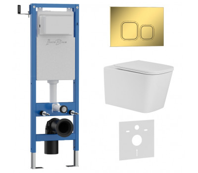 Комплект 3в1 IBERICA BLANCA инсталляция SILENCIO MINI, унитаз TOLEDO ALTO белый, кнопка смыва ESTI-Q золото глянцевое (IB.001M.TLA.234.836) 