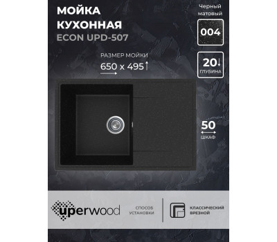 Кухонная мойка из искусственного камня Uperwood ECON UPD-507-004, прямоугольная, черная матовая 4010202111 