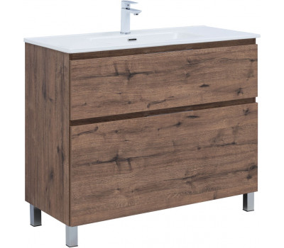 Тумба с раковиной Aquanet Алвита new 100 (Flat) напольная 2 ящ. цв.дуб веллингтон табак 00345672 Тумба с раковиной Aquanet Алвита new 100 (Flat) напольная 2 ящ. цв.дуб веллингтон табак 00345672