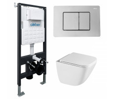 Комплект подвесной унитаз ABBER Rechteck AC1220TC белый, с закрытым дном с инсталляцией AC0105 и кнопкой AC0120 хром глянцевый Комплект подвесной унитаз ABBER Rechteck AC1220TC белый, с закрытым дном с инсталляцией AC0105 и кнопкой AC0120 хром глянцевый
