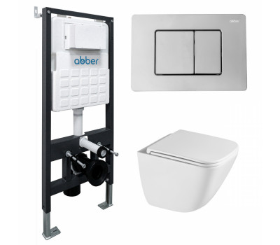 Комплект подвесной унитаз ABBER Rechteck AC1220TC белый, с закрытым дном с инсталляцией AC0105 и кнопкой AC0120 хром глянцевый Комплект подвесной унитаз ABBER Rechteck AC1220TC белый, с закрытым дном с инсталляцией AC0105 и кнопкой AC0120 хром глянцевый
