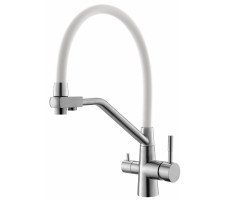 Смеситель для кухни R-излив нержавеющая  с подключением к фильтру белый K25 W ESKO 