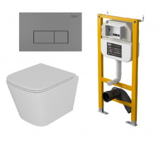 Комплект D&K Унитаз подвесной безободковый (торнадо) DT1436516, Инсталляция DI8050127, Клавиша смыва DB1499006  графит (DS1431632) 