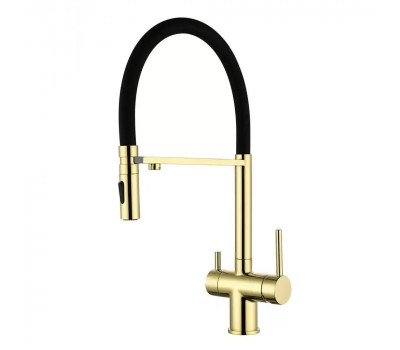 Смеситель для кухни с гибким изливом и подключением фильтра Grocenberg GB4096GO, золото 